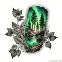 northern lights and nature sleeve tattoo design idea