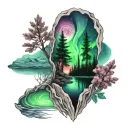 northern lights and nature sleeve tattoo design idea