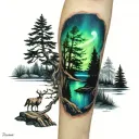 northern lights and nature sleeve tattoo design idea