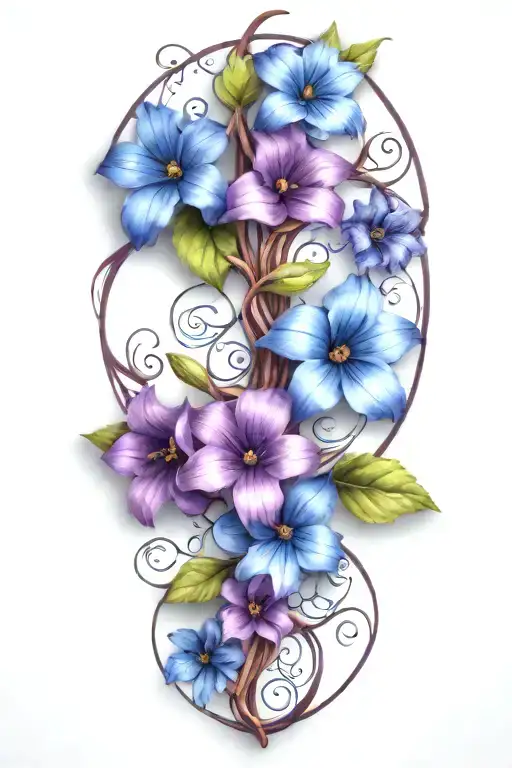 A vine of intertwined purple and blue wild flowers  tattoo design idea