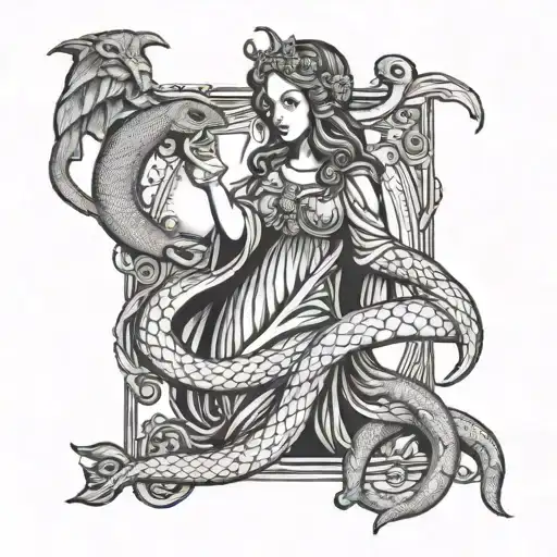 Virgo with a snake on a the fool tarot card tattoo design idea
