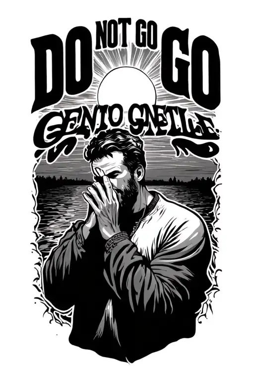 "Do not go gentle " a man pleading against the sun setting  tattoo design idea