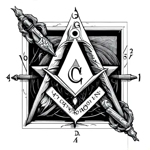 square and compasses over Euclid's 47th problem  tattoo design idea