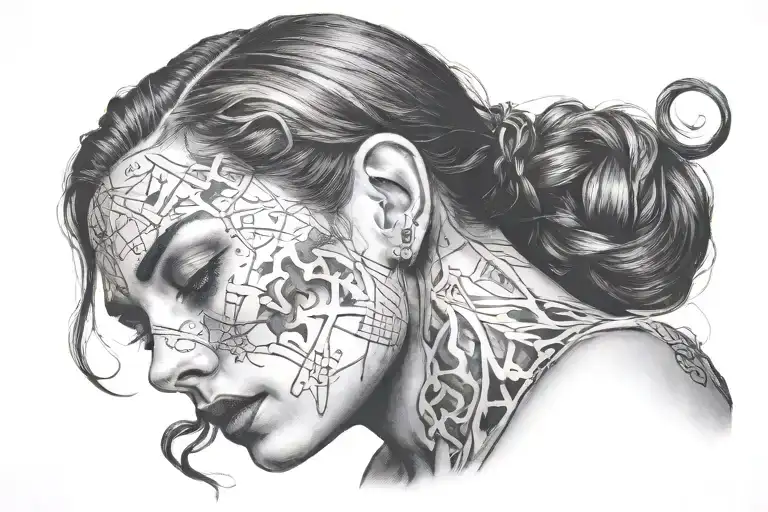 Dark mind depressed woman tattoo design idea