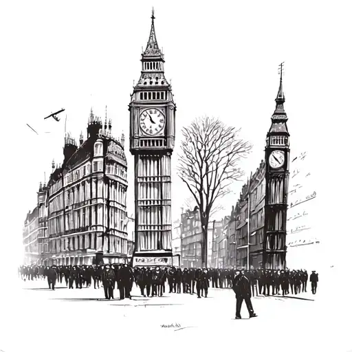 1900s London streets with London clock and mob bosses  tattoo design idea