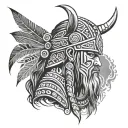 A warrior half Viking and half Guaraní Aborigine, fusing the cultures into a single being. His face divided into two, tattoo design idea