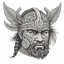 A warrior half Viking and half Guaraní Aborigine, fusing the cultures into a single being. His face divided into two, tattoo design idea