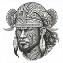A warrior half Viking and half Guaraní Aborigine, fusing the cultures into a single being. His face divided into two, tattoo design idea