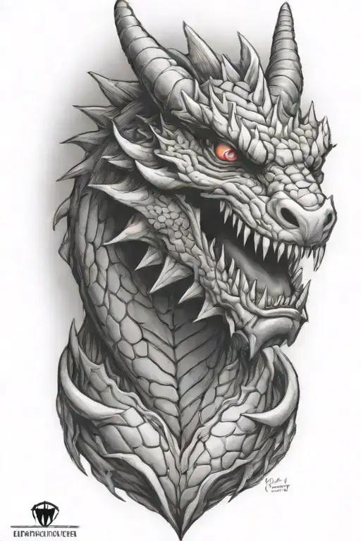 midevil dragon face 3\4th view tattoo design idea
