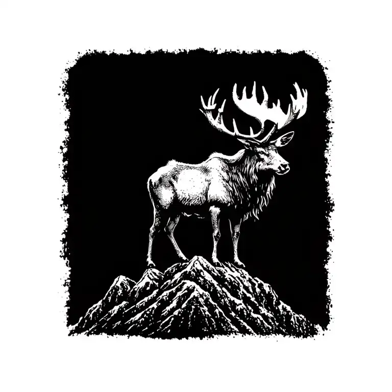 a great Irish elk standing atop a mountain tattoo design idea