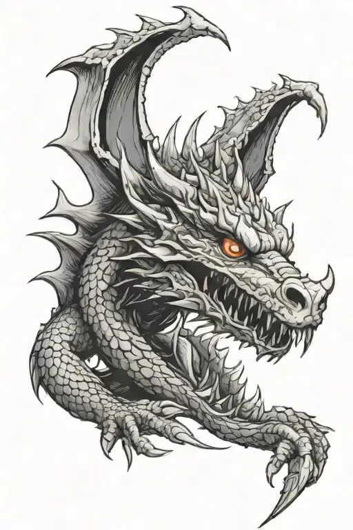 An angry dragon that has killed a human and is eating that human's bloody heart tattoo design idea