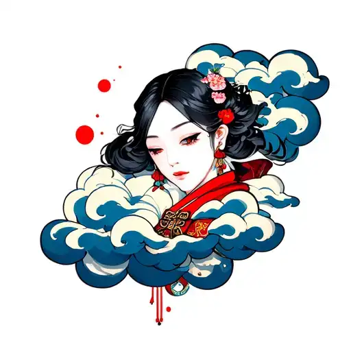 japanese cloud sleeve with akatsuki cloud shaped like tattoo design idea