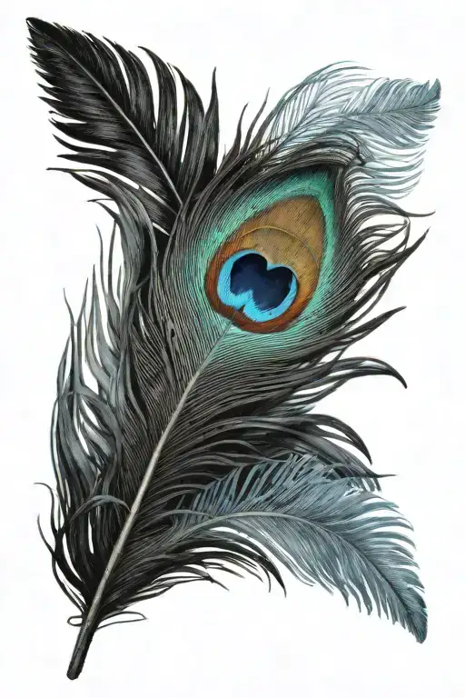 singular peacock feather tattoo using black and blue only with blue only on the centre of the feather tattoo design idea