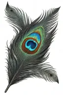 singular peacock feather tattoo using black and blue only with blue only on the centre of the feather tattoo design idea