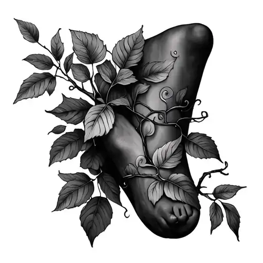 vine with leaves wrapping around ankle and calf to the knee  tattoo design idea