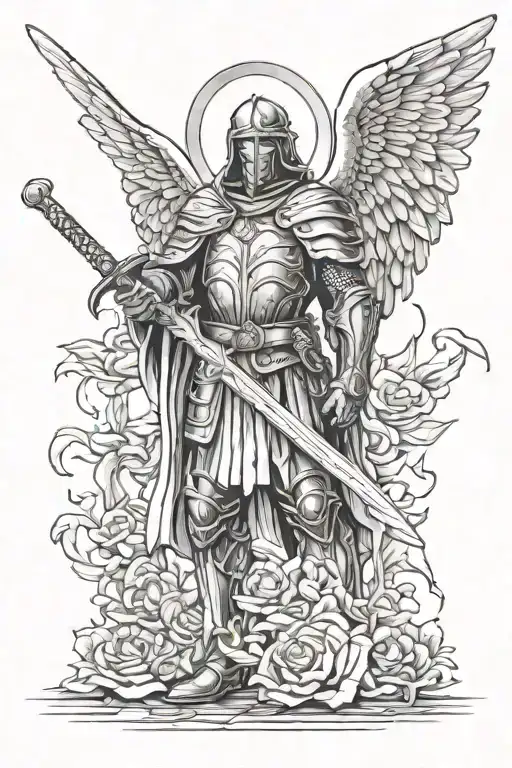 guardian angel knight holding a sword tattoo design idea