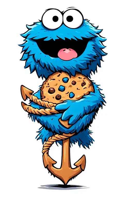 cookie Monster with an anchor intertwined tattoo design idea