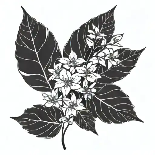 Black and white. I would like a half sleeve of similar leaves, no flowers. Please use include negative space to create l tattoo design idea