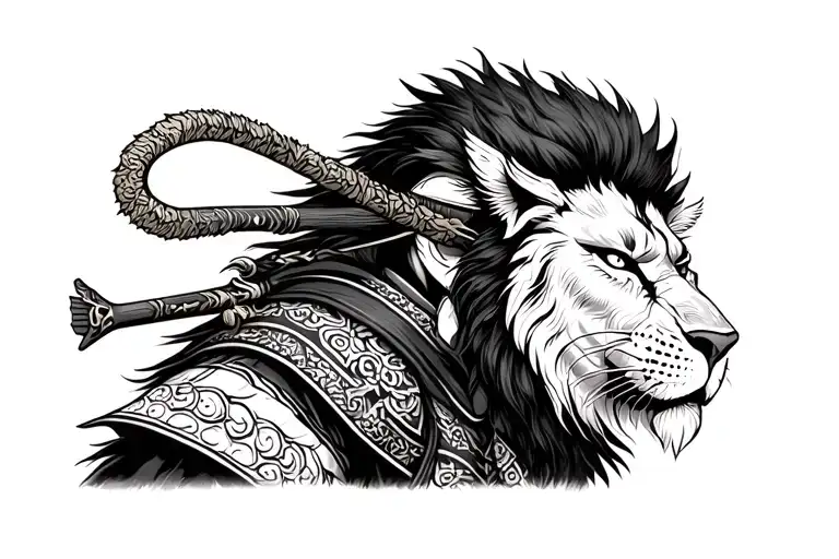 Samurai with a lion head tattoo design idea