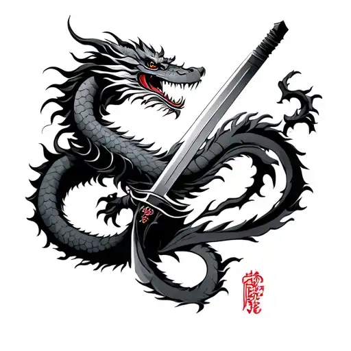 chinese dragon with sword tattoo design idea