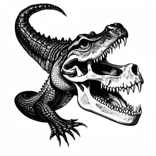alligator eating a skull made tattoo design idea