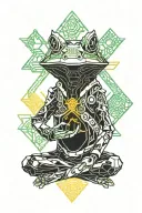 samurai frog meditating tattoo design idea