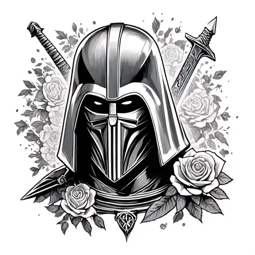 Darth Revan mask, rose, sword tattoo design idea