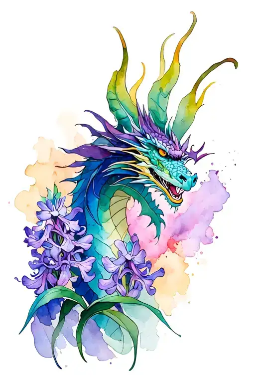 Hyacinth and Dragon wrapped tattoo design idea