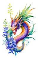 Hyacinth and Dragon wrapped tattoo design idea