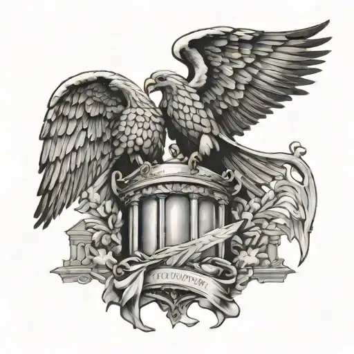 TWO-HEADED BIBLICAL EAGLE GUARDING THE ARK OF THE COVENANT WITH THE 10 COMMANDMENTS OF GOD tattoo design idea