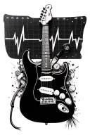 fender stratocaster with heartbeat strings, fishing hook charm, ps5 controller tattoo design idea