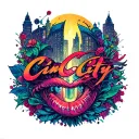 "CinCity Art" text banner tattoo design idea