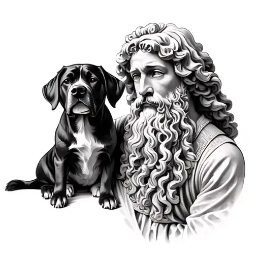 david statue as a artist with a pet dog tattoo design idea