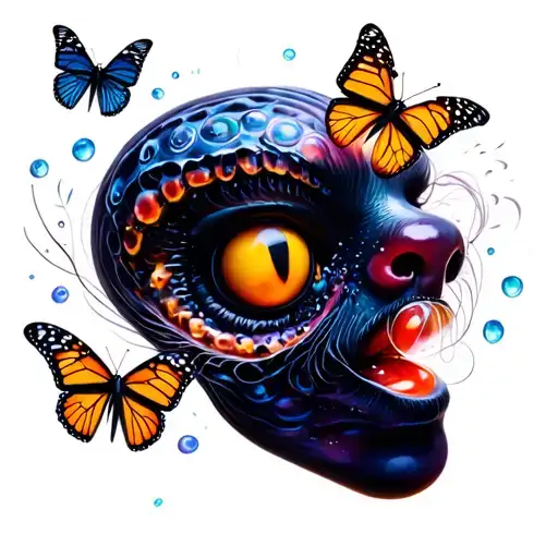 spinx head with hidden butterflies and jelly bean within it tattoo design idea