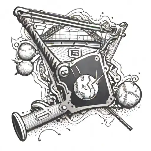 A tattoo design of a baseball diamond with musical instruments as bases tattoo design idea