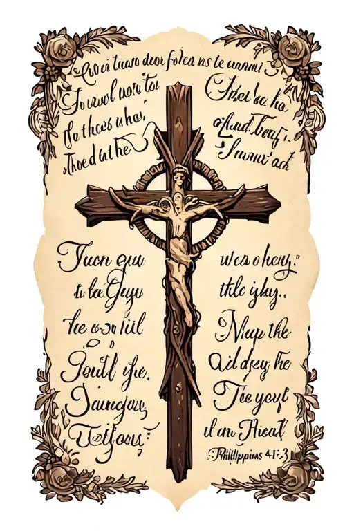 three crosses with a bible verse Philippians 4:13 tattoo design idea