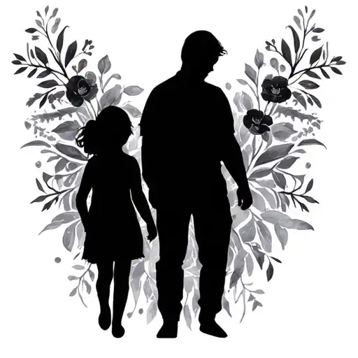 dad, daughter,  and son silhouette tattoo design idea