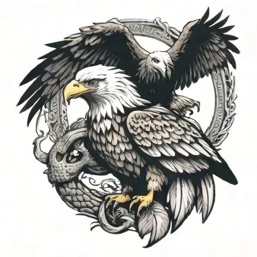 brown eagle with snake and bald eagle tattoo design idea