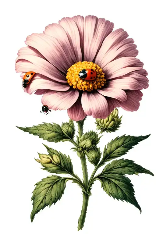 small victorian flower with tiny ladybird perched on it  tattoo design idea