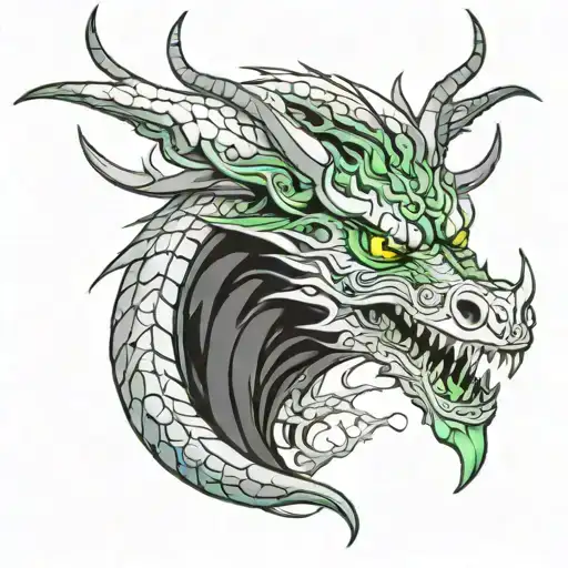 a too headed black dragon with green eyes bredeing green fire  tattoo design idea