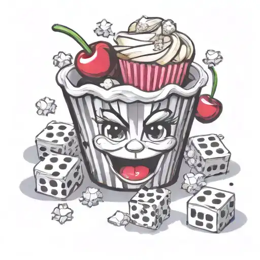 cupcake with cherry popcorn bucket racing checkered bel air dice  tattoo design idea