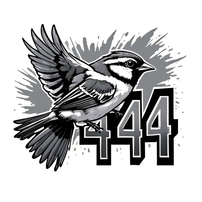 sparrow flying with 444 written tattoo design idea