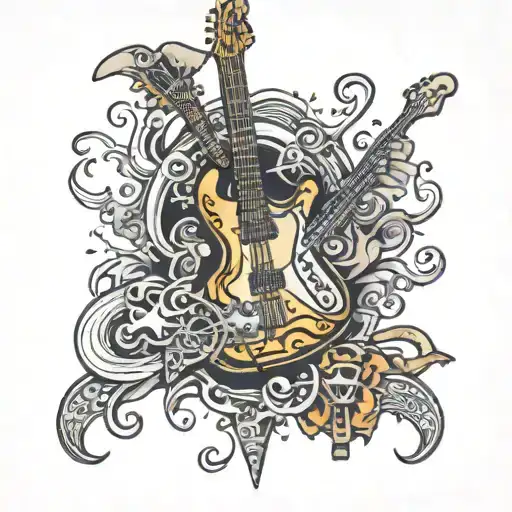 electric guitar, bass guitar, flute, trumpet tattoo design idea