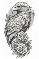 an eagle on top of a wolf blended by roses tattoo design idea