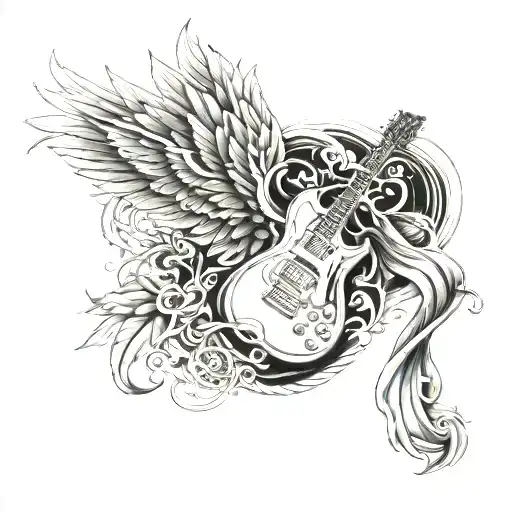 Guitar with wings  tattoo design idea