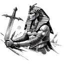 pharaoh with sword in battle scene tattoo design idea