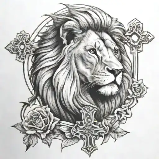 lion and a cross tattoo tattoo design idea