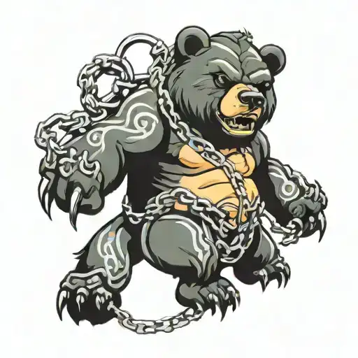 bear chain angry tattoo design idea