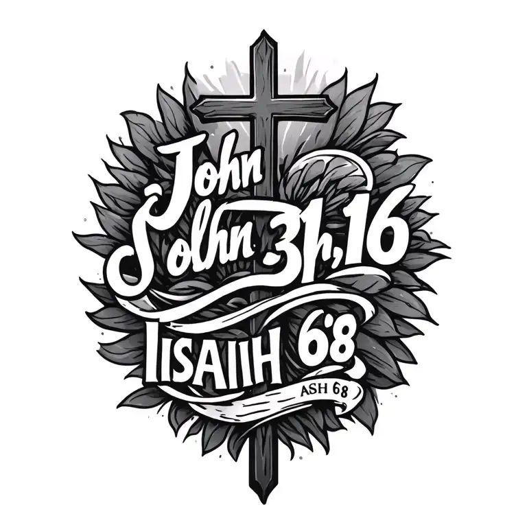"John 3:16, Isaiah 6:8" bible verses with a cross on top tattoo design idea