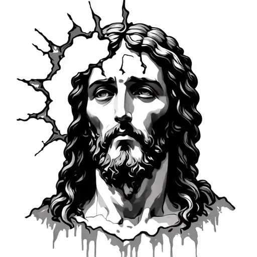 skin ripping apart with Jesus face inside tattoo design idea